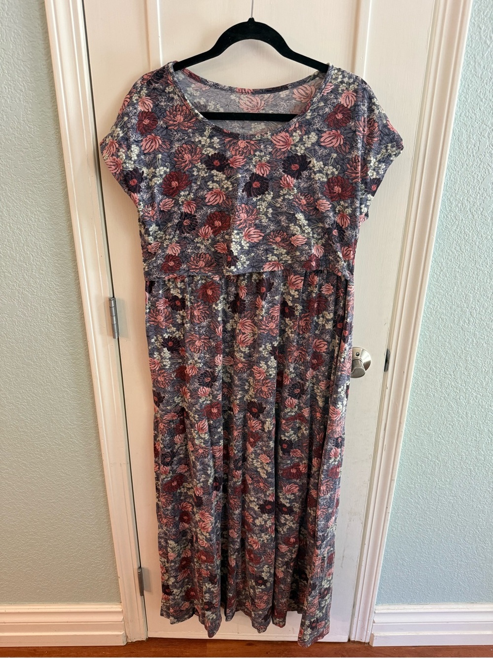 Latched Mama Floral Maxi Nursing Dress in Navy, Dusty Rose & Cream